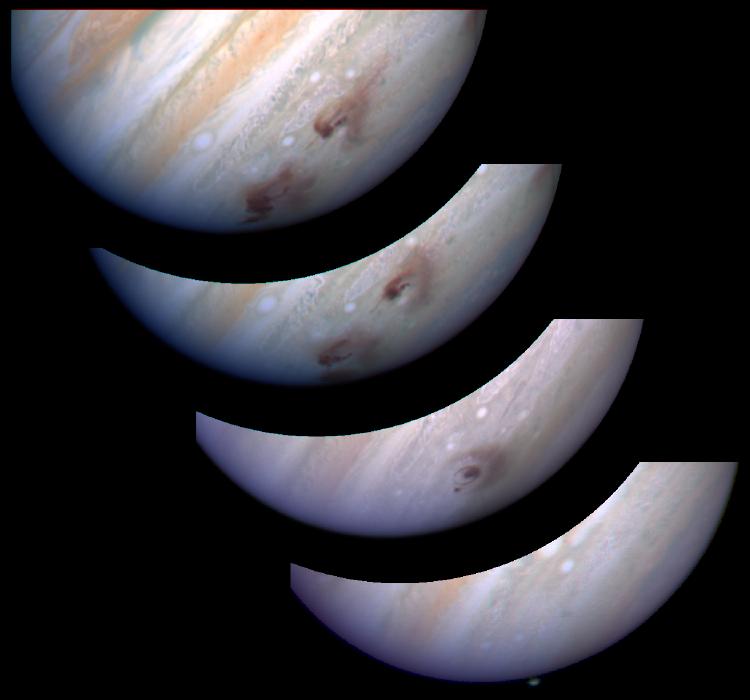 ก้อนเมฆดำที่เกิดจากเศษของดาวหางชูเมกเกอร์-เลวี 9 ที่พุ่งชนดาวพฤหัสบดีในปี 2537