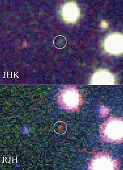ภาพอินฟราเรดของดาราจักร เอเบลล์ 1835 ไออาร์ 1916 ซึ่งเป็นดาราจักรที่อยู่ไกลที่สุดเท่าที่เคยค้นพบ อยู่หลังกระจุกดาราจักรเอเบลล์ 1835 ในกลุ่มดาวหญิงสาว