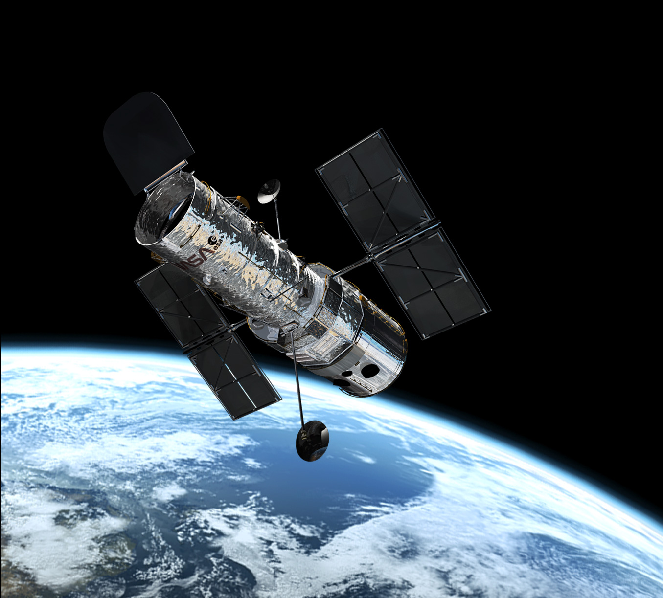 กล้องโทรทรรศน์อวกาศฮับเบิลในวงโคจร (ภาพจาก ESA)