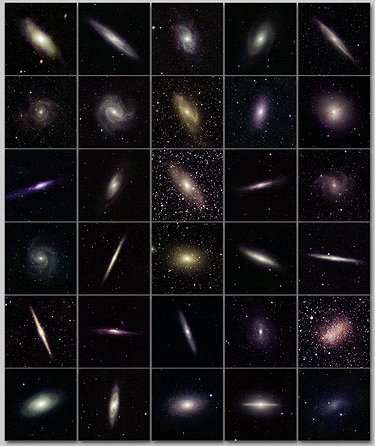 ดาราจักรอินฟราเรดที่ใหญ่ที่สุด 30 ดาราจักร ถ่ายโดยทูแมส (ภาพจาก 2MASS)