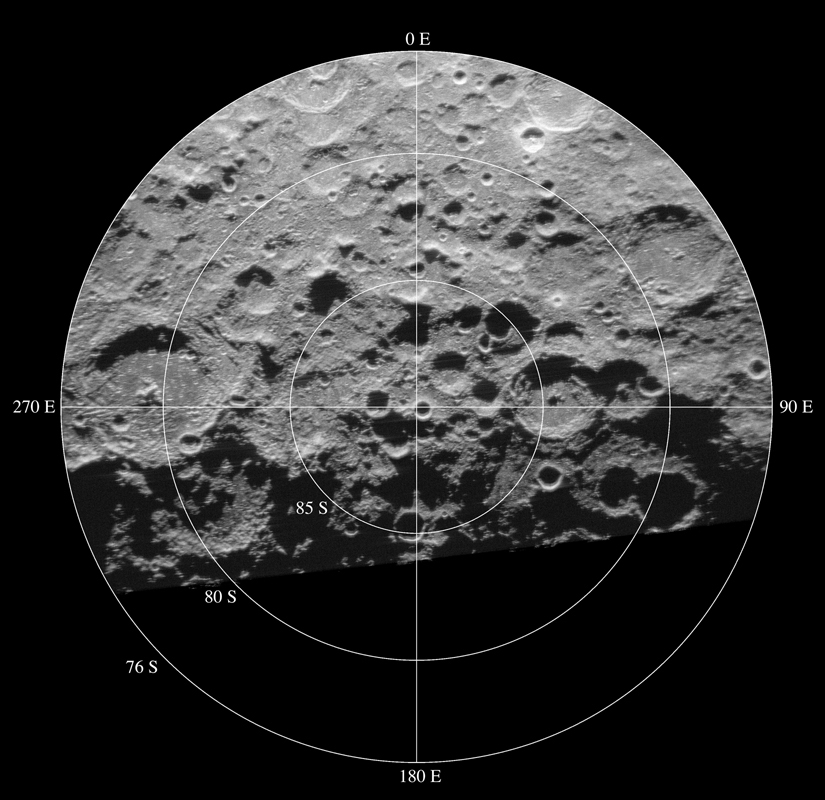 ขั้วใต้ของดวงจันทร์ (ภาพจาก Bruce Campbell/Arecibo Observatory)