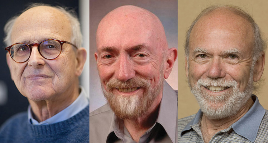 สามผู้บุกเบิกในการสร้างหอสังเกตการณ์ตรวจจับคลื่นความโน้มถ่วงไลโก จากซ้าย เรเนอร์  ไวสส์, คิป ทอร์น, และ แบร์รี บาริช ได้รับรางวัลโนเบลสาขาฟิสิกส์ประจำปี 2017